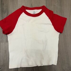 Brandy Melville Red and White Kids Raglan Tee